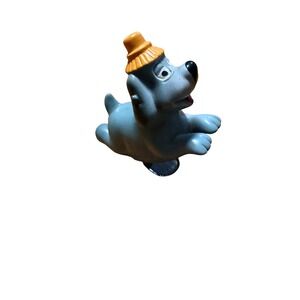 Vintage Blue Dog Wind Up Toy with Orange Hat Mechanical Leaping Puppy